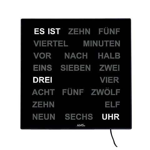 AMS 1235 Wortuhr – Elegante LED-Wanduhr schwarz L