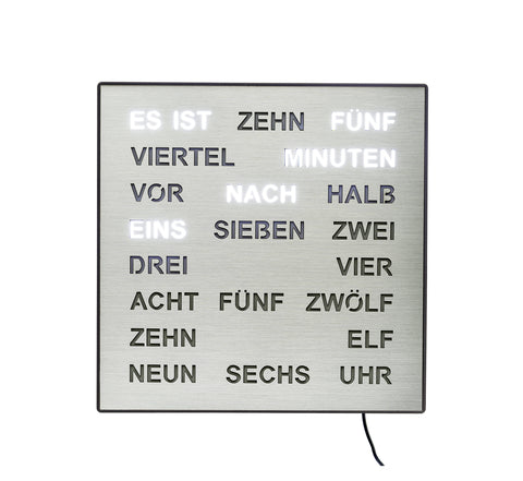 AMS 1245 Wortuhr – Elegante LED-Wanduhr Aluminium L