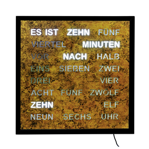 AMS 1273 Wortuhr – Elegante LED-Wanduhr Wurzelstruktur XL