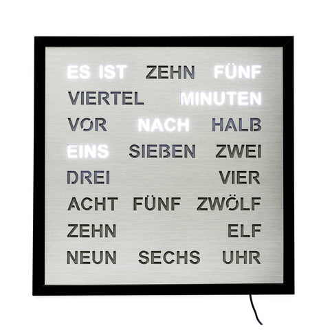 AMS 1275 Wortuhr – Elegante LED-Wanduhr Aluminium XL