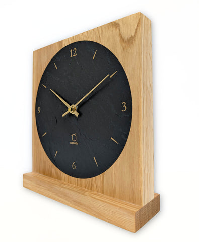 Tischuhr Ortler Dolomiten Gran Sasso Säntis Eiche Massivholz Schiefer Steinuhr Natuhr - www.wanduhr.de