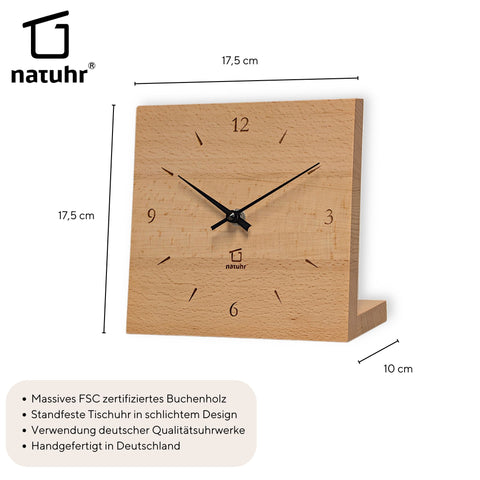 Tischuhr Knick Zifferblatt massiv Buche Holz - www.wanduhr.de