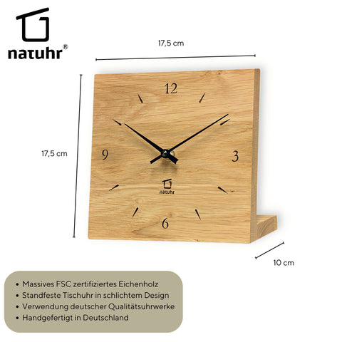 Tischuhr Knick massive Eiche geölt Holz Zifferblatt - www.wanduhr.de
