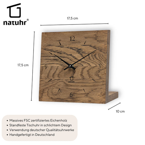 Tischuhr Knick massive Räuchereiche Holz Zifferblatt - www.wanduhr.de