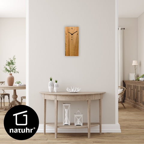 Natuhr Wanduhr Pura Eiche geölt - Längliche Wanduhr 40 cm Höhe - www.wanduhr.de