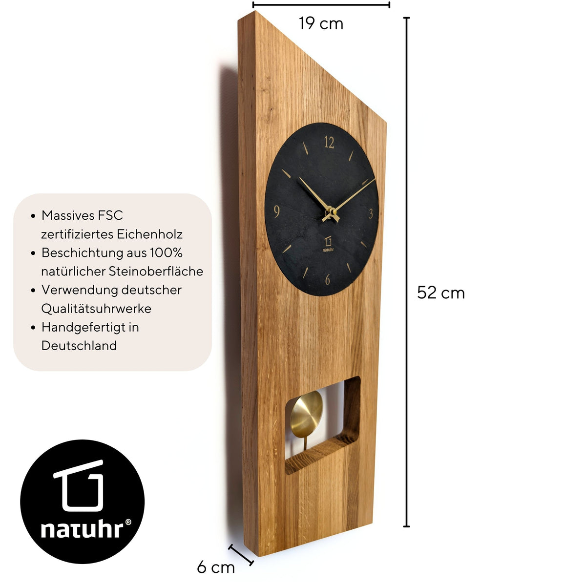 Wanduhr Waxenstein Pendeluhr Eiche geölt mit Zifferblatt aus