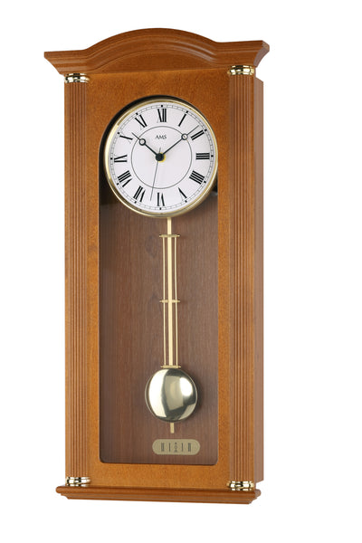 AMS Rustikale Funkpendeluhr Holz - www.wanduhr.de