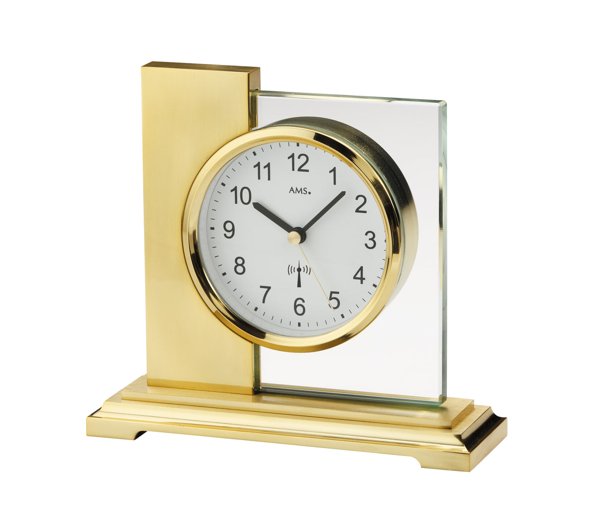 AMS 5130 Orologio Da Tavolo Analogico – Metallico Con Vetro Minerale, Radio Controllato, 18x12x8 Cm - 2