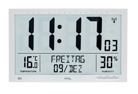 AMS Digitale Funkuhr Wanduhr Wetterstation - www.wanduhr.de