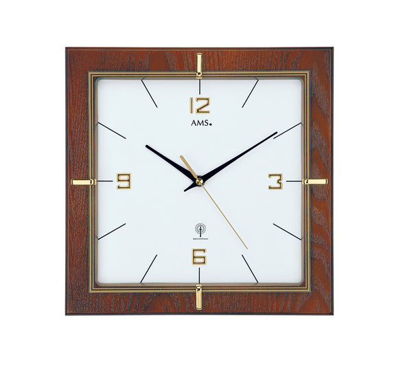 AMS Wanduhr Nussbaum Quadrat gold - www.wanduhr.de