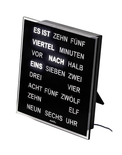 AMS 1232 Wortuhr – Elegante LED-Wanduhr schwarz