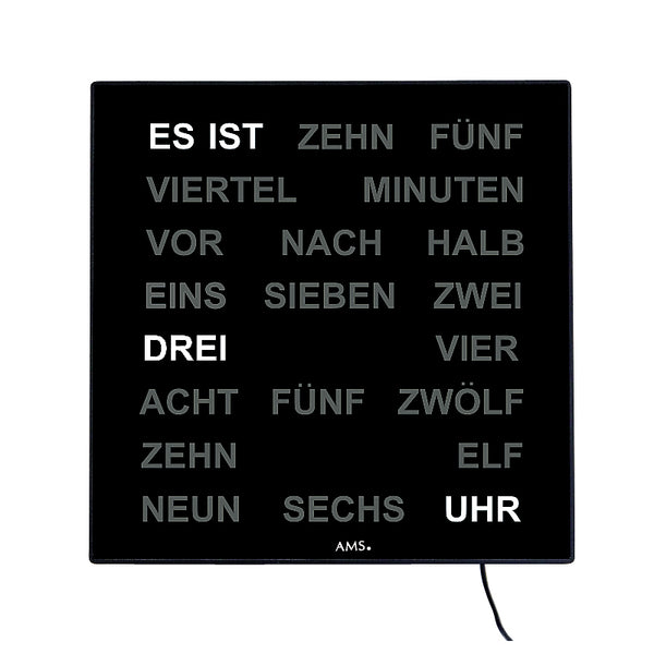 AMS 1235 Wortuhr – Elegante LED-Wanduhr schwarz L