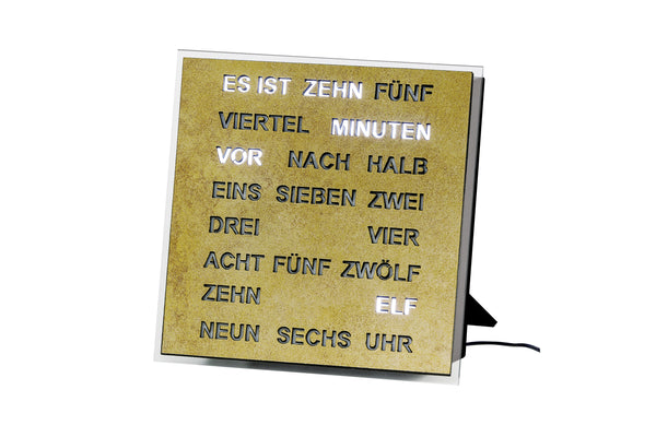 AMS 1238 Wortuhr – Elegante LED-Wanduhr Messing antik