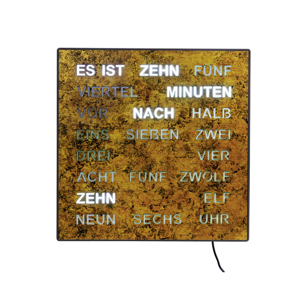 AMS 1243 Wortuhr – Elegante LED-Wanduhr Wurzelstruktur L