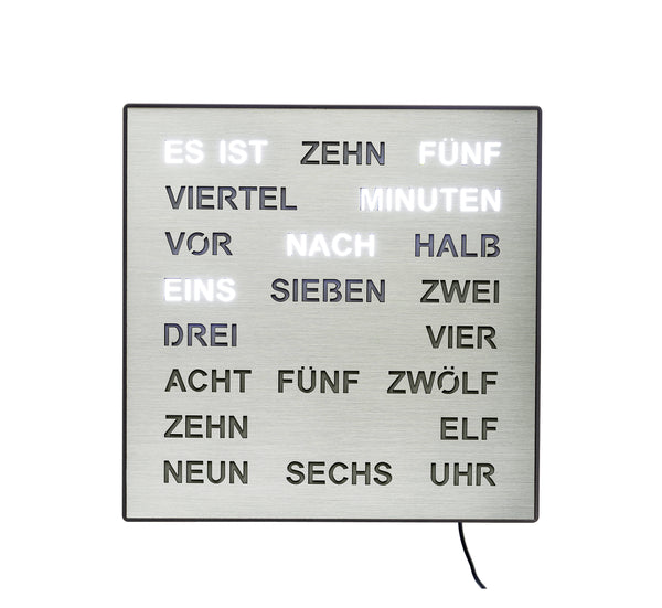 AMS 1245 Wortuhr – Elegante LED-Wanduhr Aluminium L