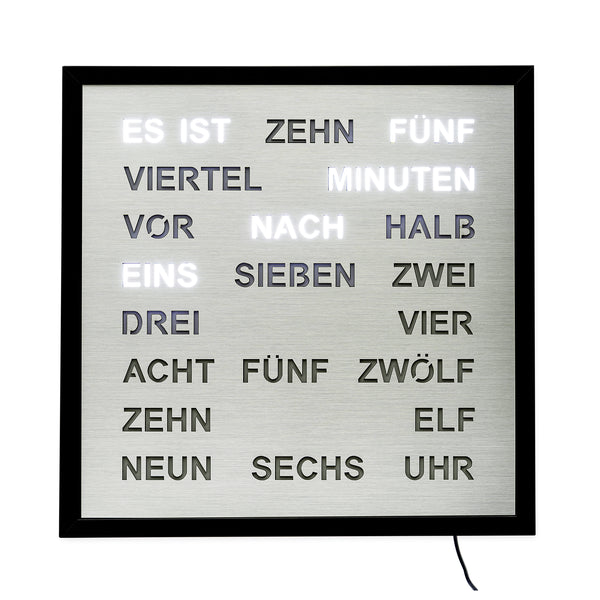 AMS 1275 Wortuhr – Elegante LED-Wanduhr Aluminium XL