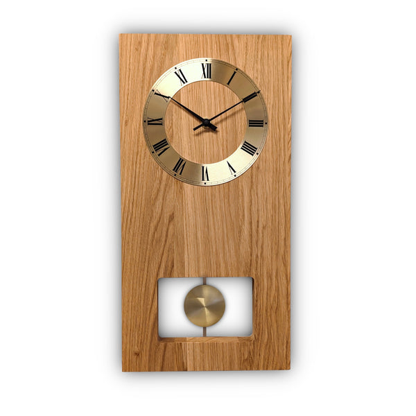 Wanduhr Classica Funk-Pendeluhr Eiche geölt mit goldenem Pendel und goldenem Zahlenreif - www.wanduhr.de