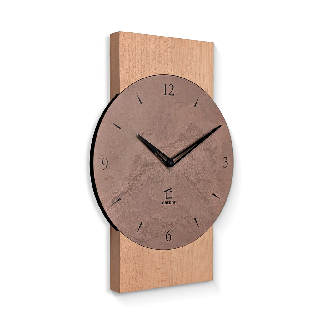 Natuhr Schiefer Wanduhr Rote Flüh Buche geölt roter Stein