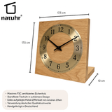 Natuhr Tischuhr Eiche Holz - Knick - Massivholz Design - goldener Metall Zahlenreif