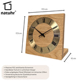 Natuhr Tischuhr Eiche Holz - Knick - Massivholz Design - goldener Metall Zahlenreif