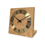 Natuhr Tischuhr Eiche Holz - Knick - Massivholz Design - goldener Metall Zahlenreif