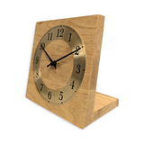Natuhr Tischuhr Eiche Holz - Knick - Massivholz Design - goldener Metall Zahlenreif