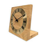 Natuhr Tischuhr Eiche Holz - Knick - Massivholz Design - goldener Metall Zahlenreif