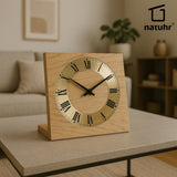 Natuhr Tischuhr Eiche Holz - Knick - Massivholz Design - goldener Metall Zahlenreif
