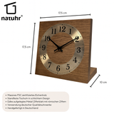Natuhr Tischuhr Eiche Holz - Knick - Massivholz Design - goldener Metall Zahlenreif