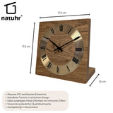 Natuhr Tischuhr Eiche Holz - Knick - Massivholz Design - goldener Metall Zahlenreif