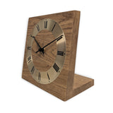 Natuhr Tischuhr Eiche Holz - Knick - Massivholz Design - goldener Metall Zahlenreif