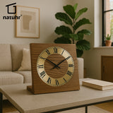 Natuhr Tischuhr Eiche Holz - Knick - Massivholz Design - goldener Metall Zahlenreif