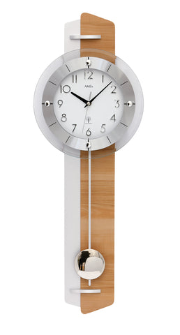 AMS Elegante Funkpendeluhr Kombination Holz - www.wanduhr.de