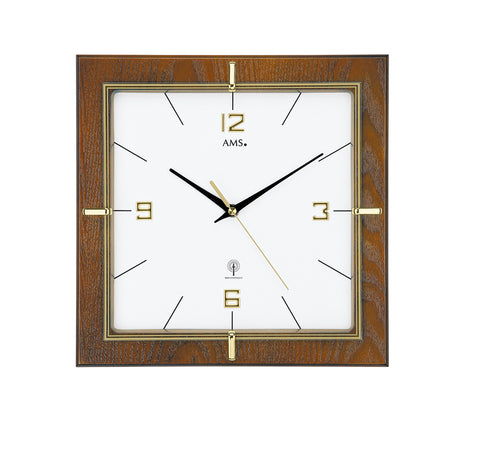 AMS Funk Wanduhr Nussbaum Quadrat gold 5834 - www.wanduhr.de