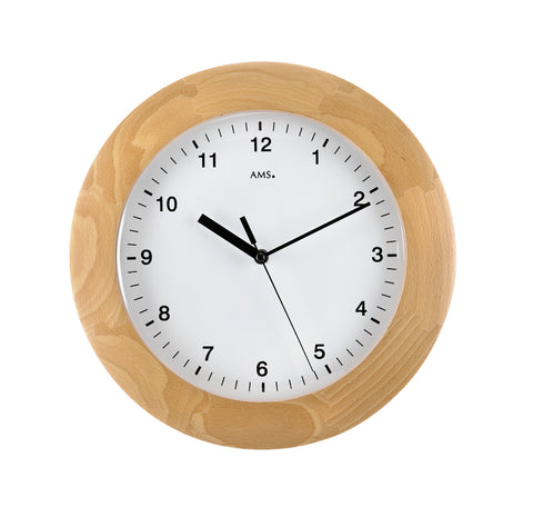 AMS Schlichte Funkuhr Holz - www.wanduhr.de